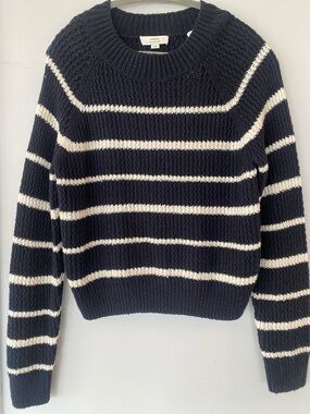 Vince Navy & White Striped Crewneck Sweater